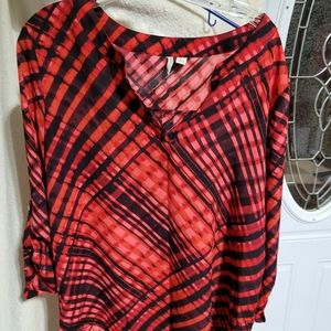 (857) Cato est 1946, Red/ Black, Top, Blouse, Size L